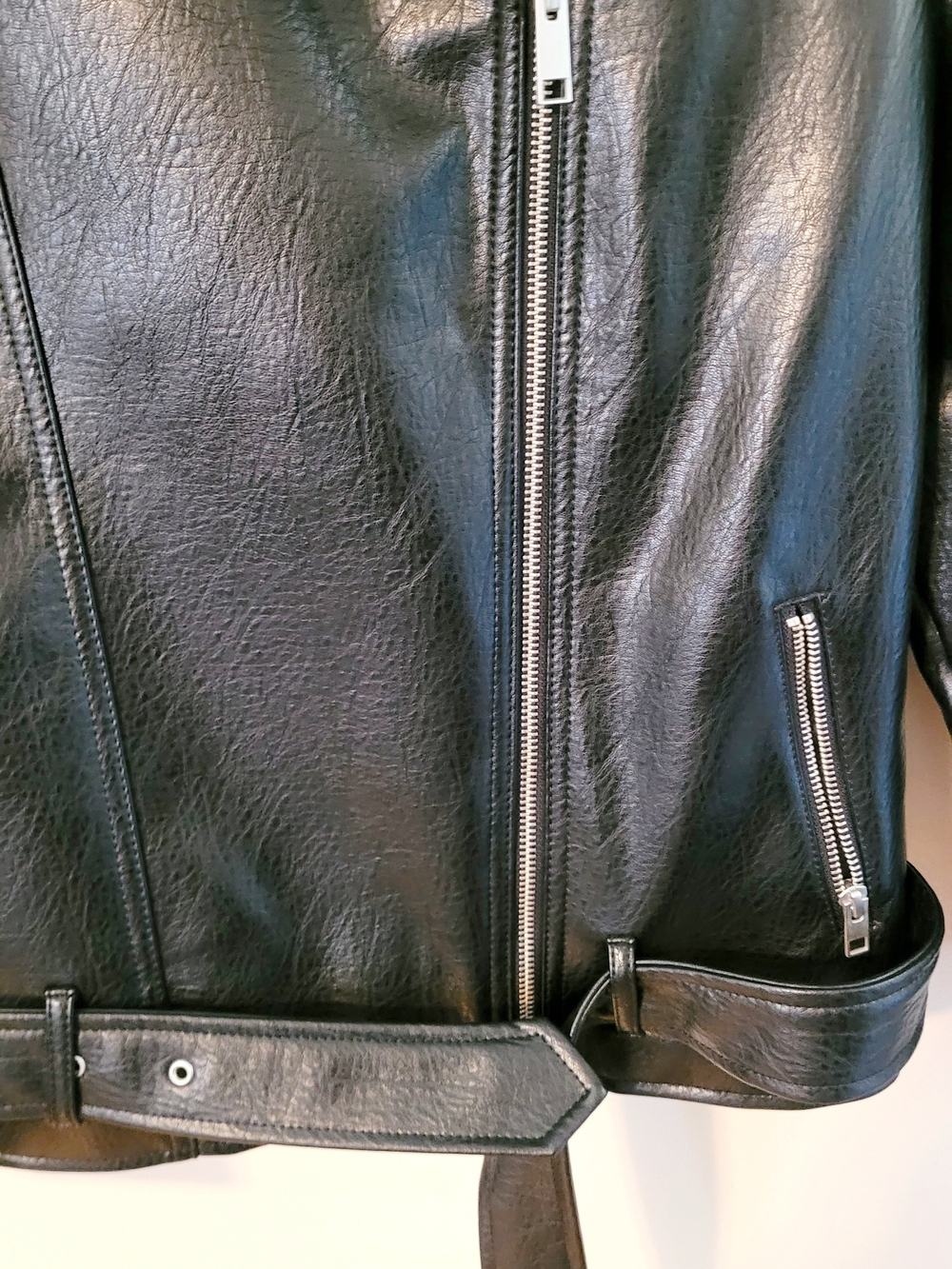 Old Navy Black Leather Moto Biker Jacket with Belt - Picture 4 of 5